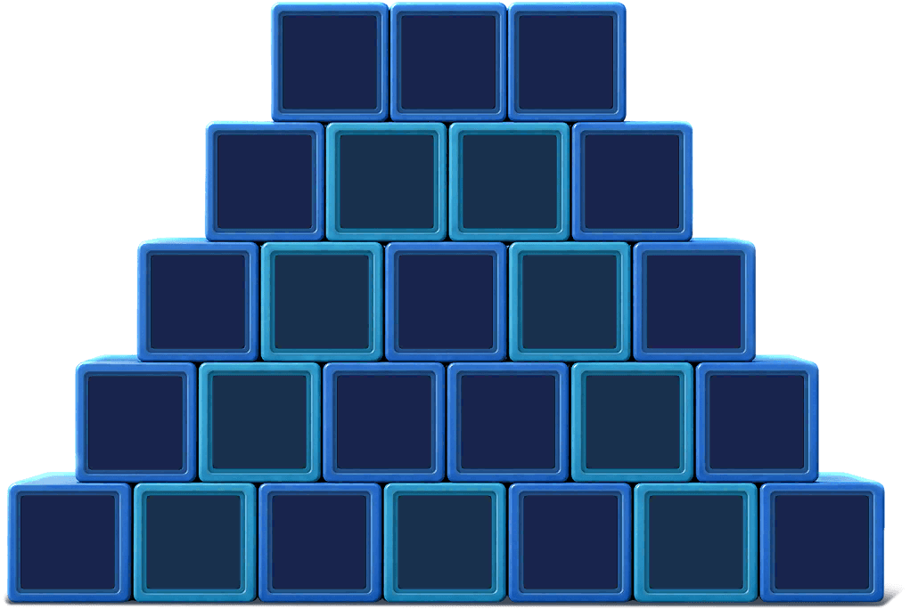 The 25-container pyramid of a Common Freighter, five rows of sealed containers