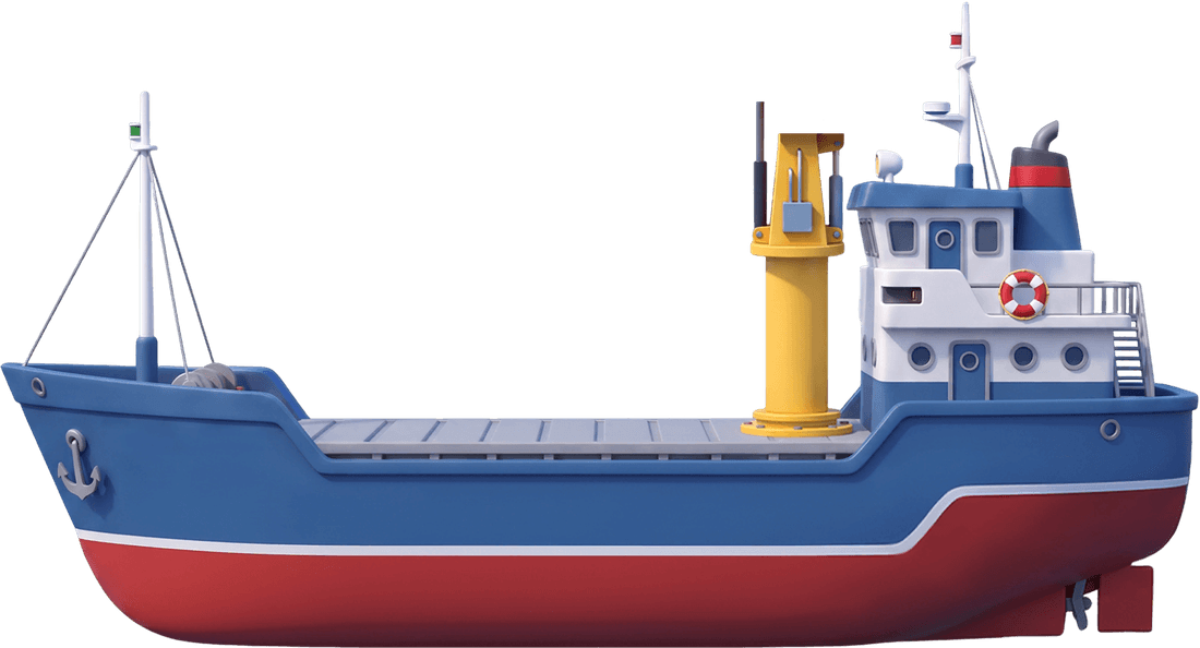 The Common Freighter, a blue and red cargo ship