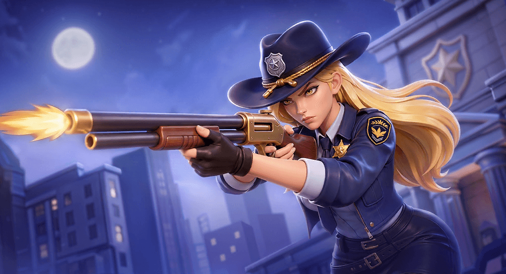 Brooke firing a shotgun down a night street