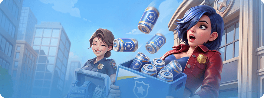 Brooke carrying a crate of Energy Drinks