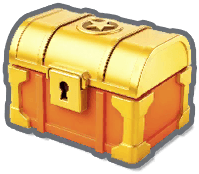 A gold treasure chest with a keyhole latch