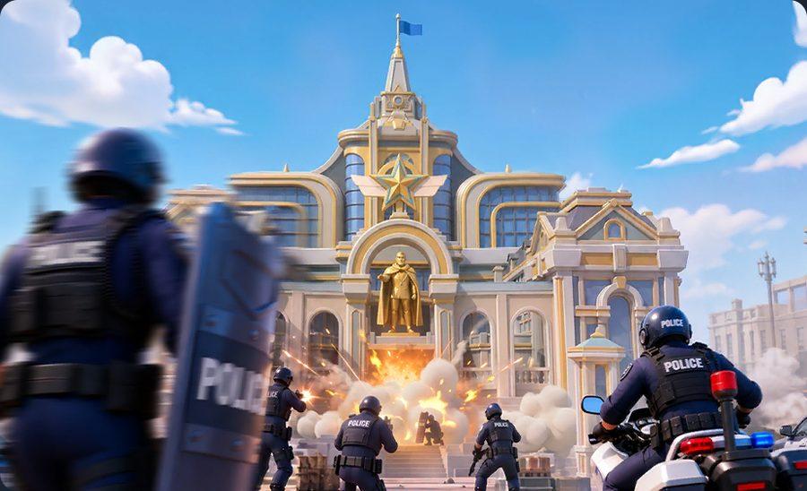 Officers assaulting the State Capitol under fire