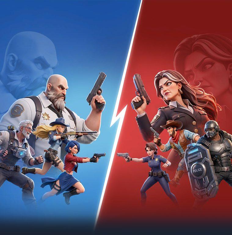 Two States' officers squaring off across a divide, blue against red